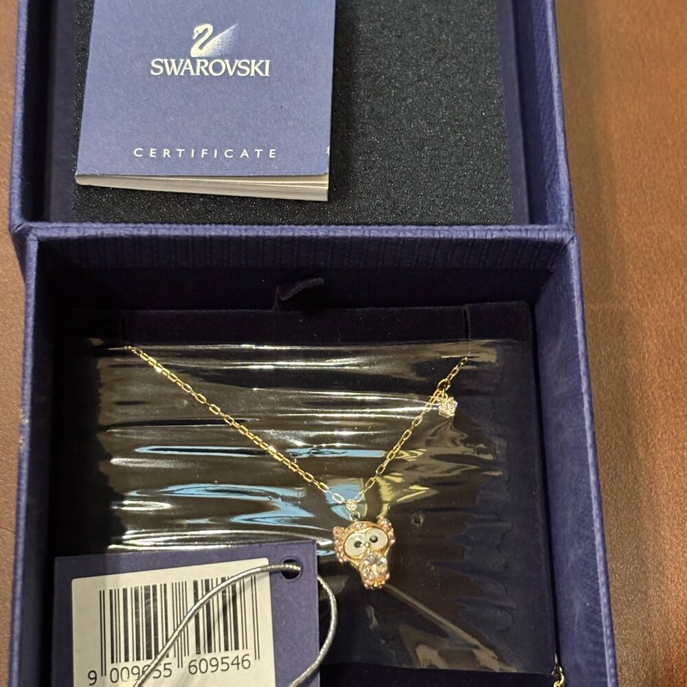 NIBWT Genuine Swarovski Platinum Rhodium Rose Gold Owl Pendant